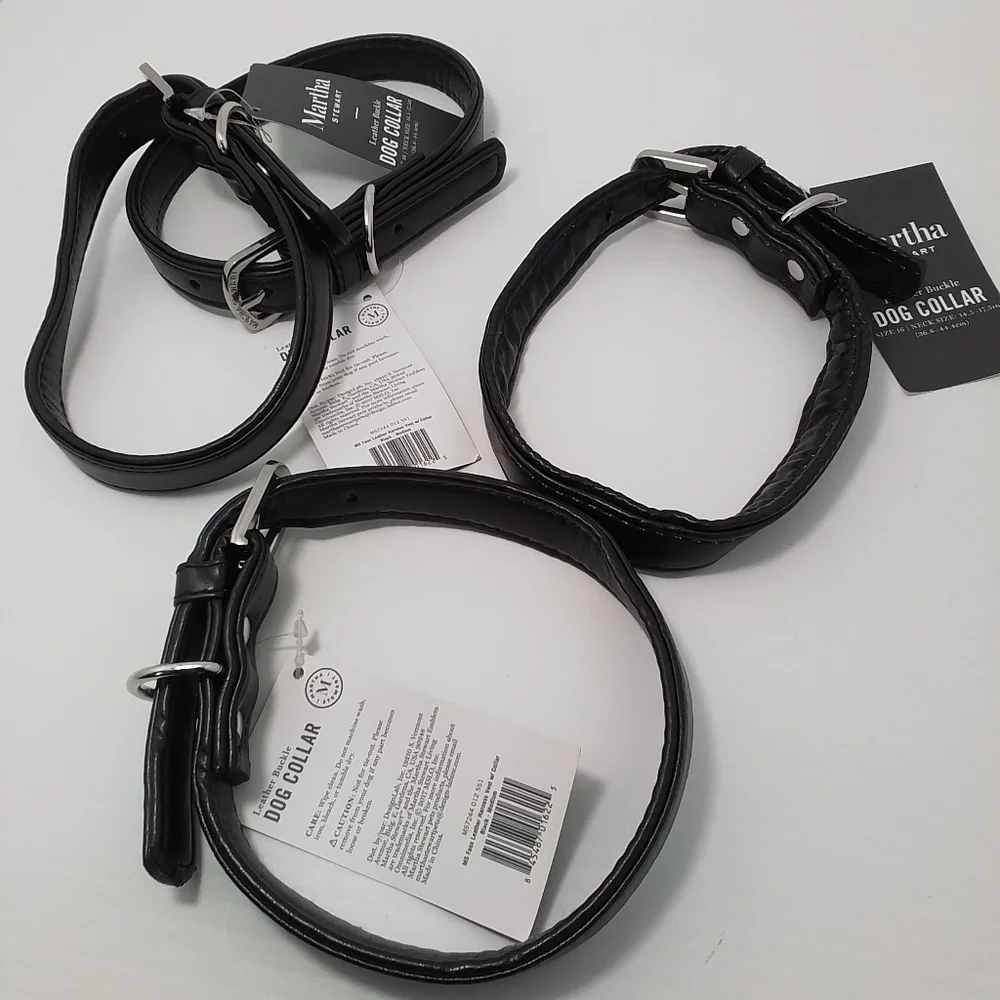 NEW Martha Stewart Leather Bucle Black Medium Dog Collar